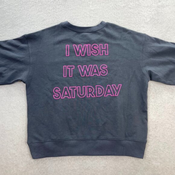 NWT Wildfox Women's Gray Graphic "I WISH IT WAS SATURDAY" Crewneck Sweater XS - Picture 4 of 8